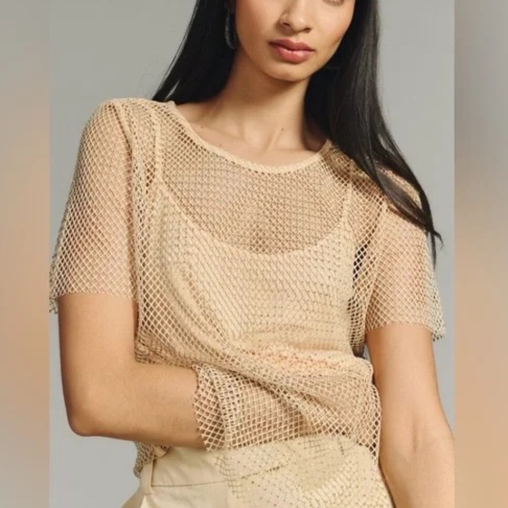 Anthropologie Sunday in Brooklyn Mesh Rhinestone Top Sz XXS